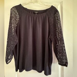 Talbots 3/4 Sleeve Blouse Women’s‎ Size XL Petite Lace/weave Navy Blue
